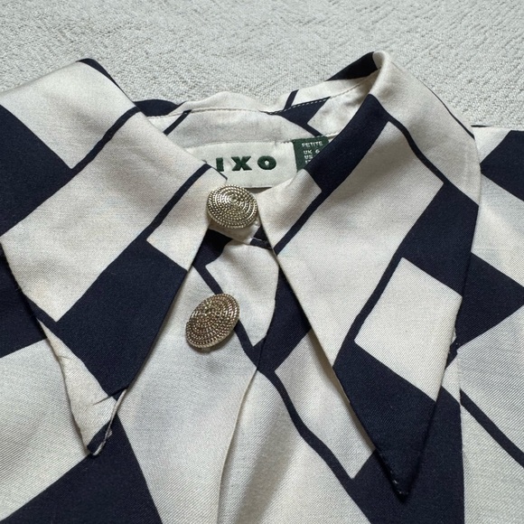 RIXO Analise Printed Crepe Pleated Midi Shirt Dress 2 Petite - Picture 7 of 9